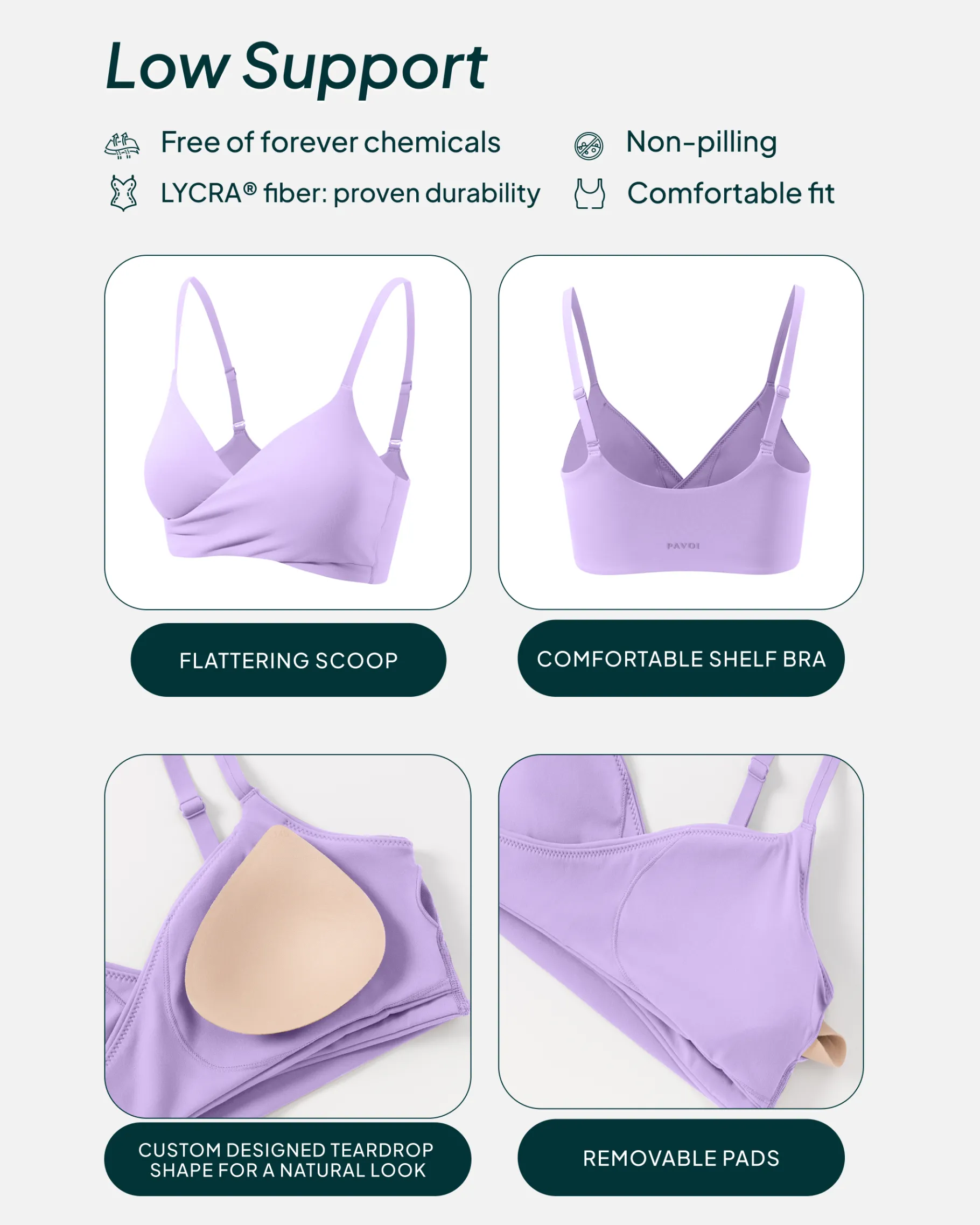 PAVOI Low Support Bras|Bras-Athleisure Crossover Low-Support Sports Bra