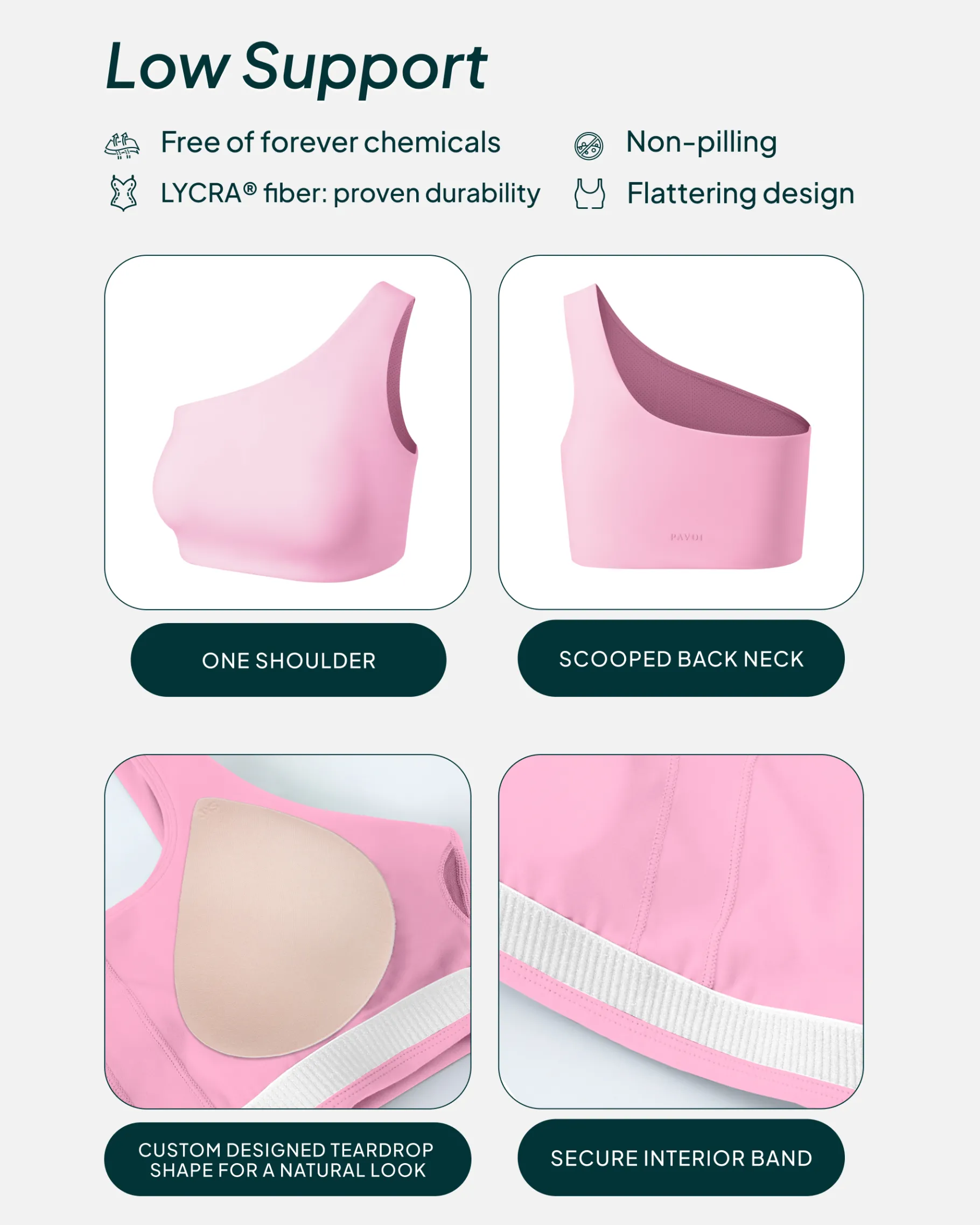 PAVOI Low Support Bras|Bras-Athleisure One-Shoulder Low-Support Sports Bra