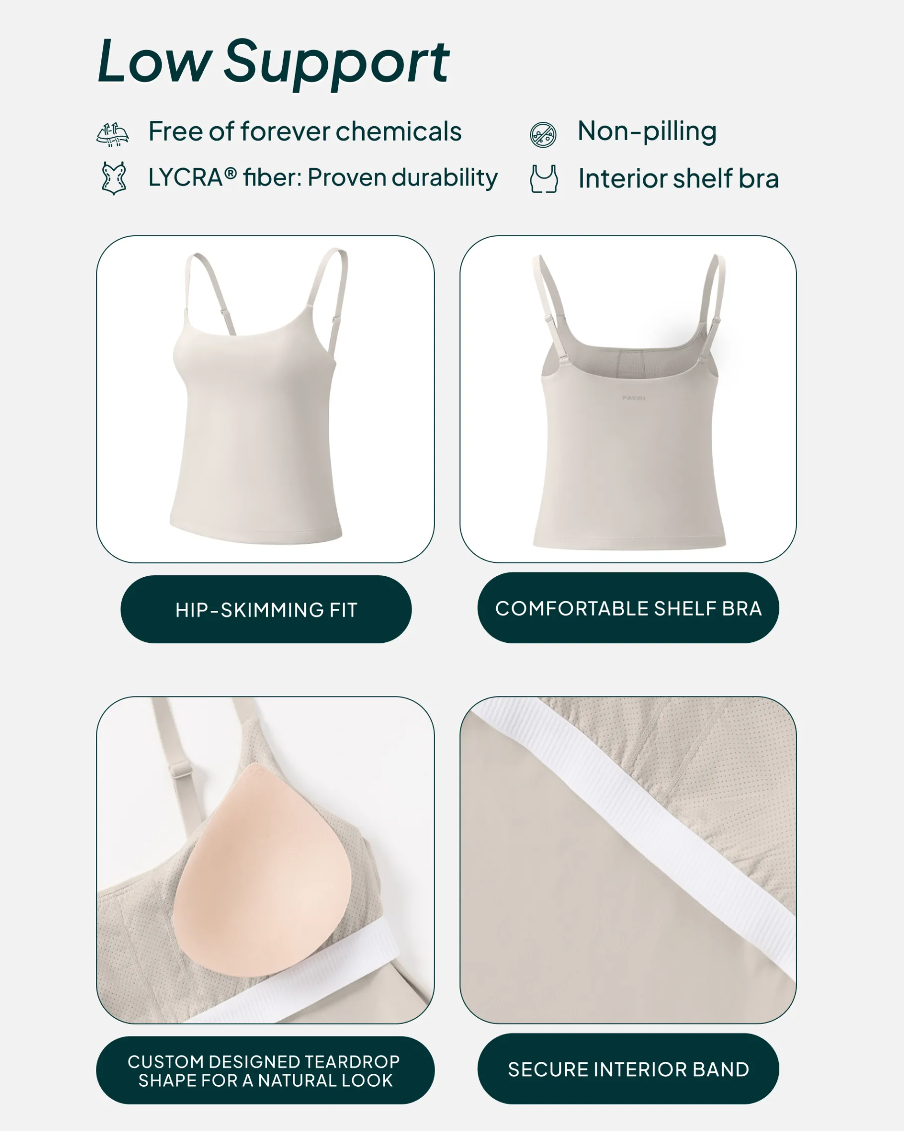 PAVOI Medium Support Bras|Tanks-Athleisure Padded Cami Tank Top