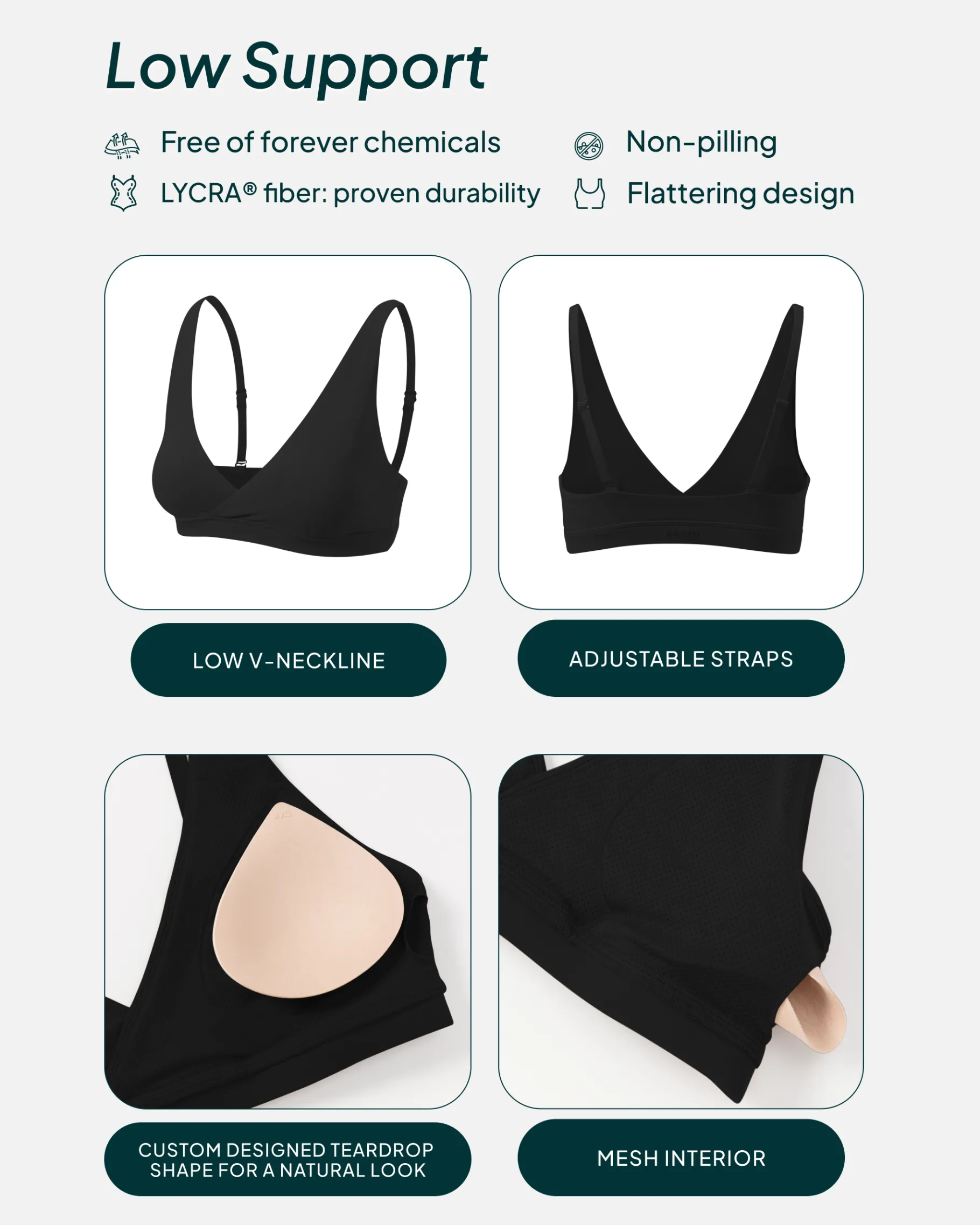 PAVOI Low Support Bras|Bras-Athleisure Plunge Low-Support Sports Bra