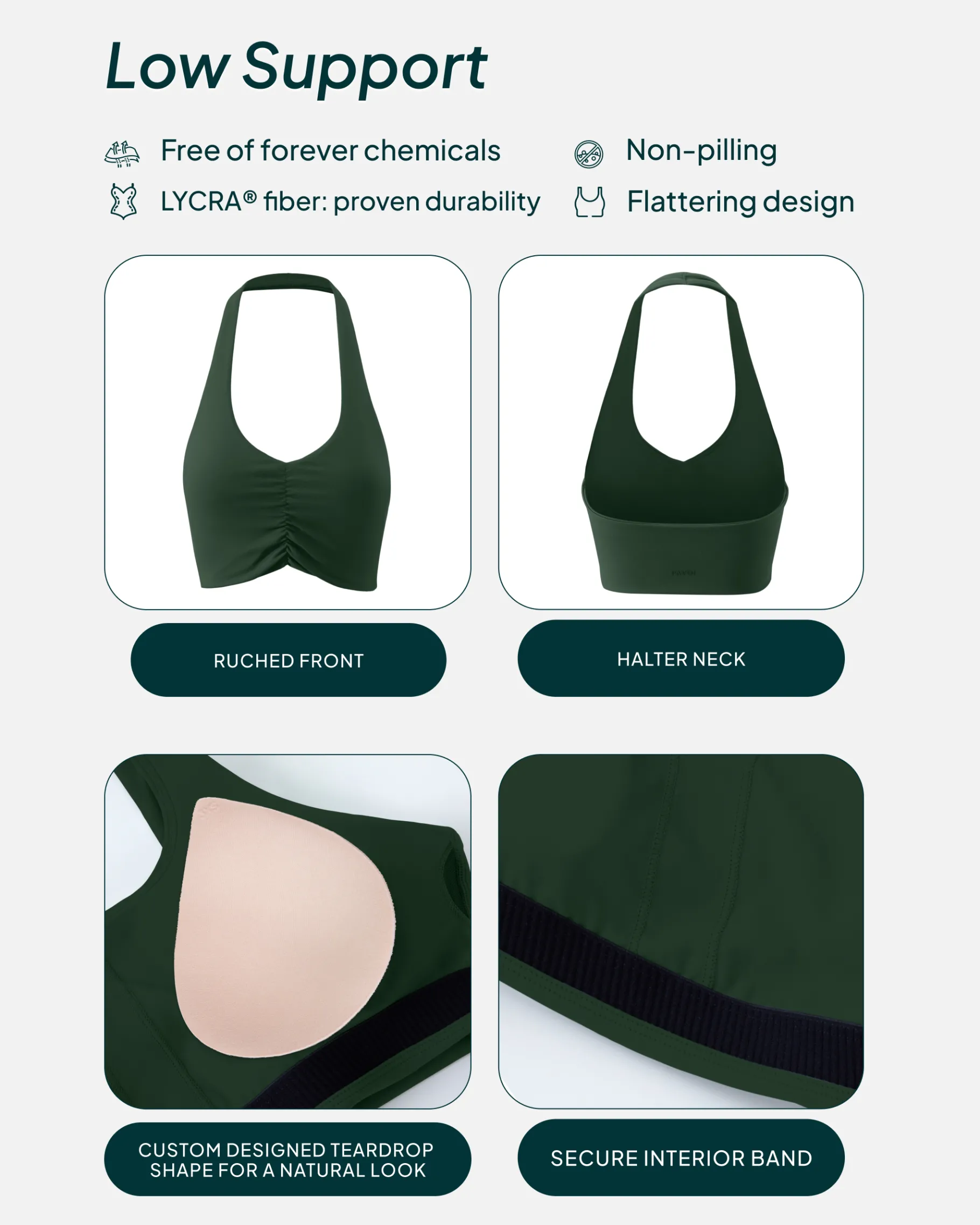 PAVOI Low Support Bras|Bras-Athleisure Scrunch Halter Low-Support Sports Bra