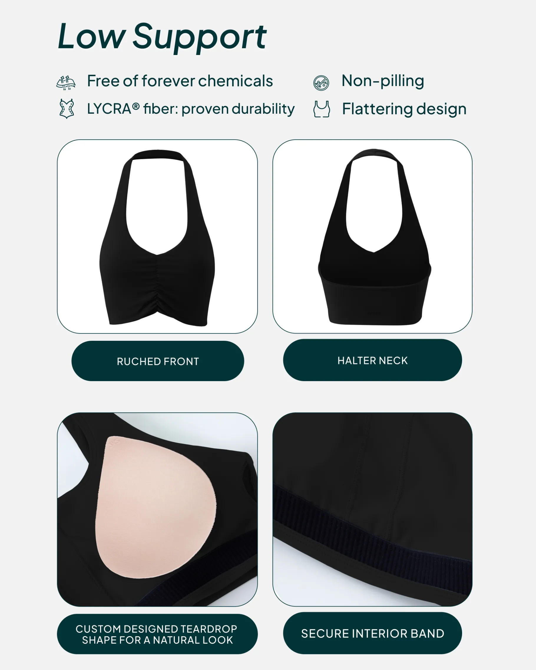 PAVOI Low Support Bras|Bras-Athleisure Scrunch Halter Low-Support Sports Bra