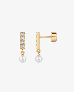 PAVOI Dangle & Threader|Flat Backs-Bar Drop Shimmer and Pearl Screwbacks