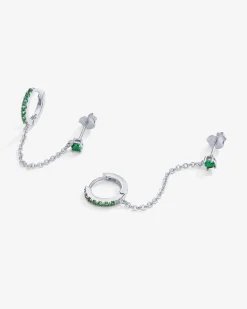 PAVOI Chain Earrings|Dangle & Threader-Chained Huggie Hoop with Green CZ Stud