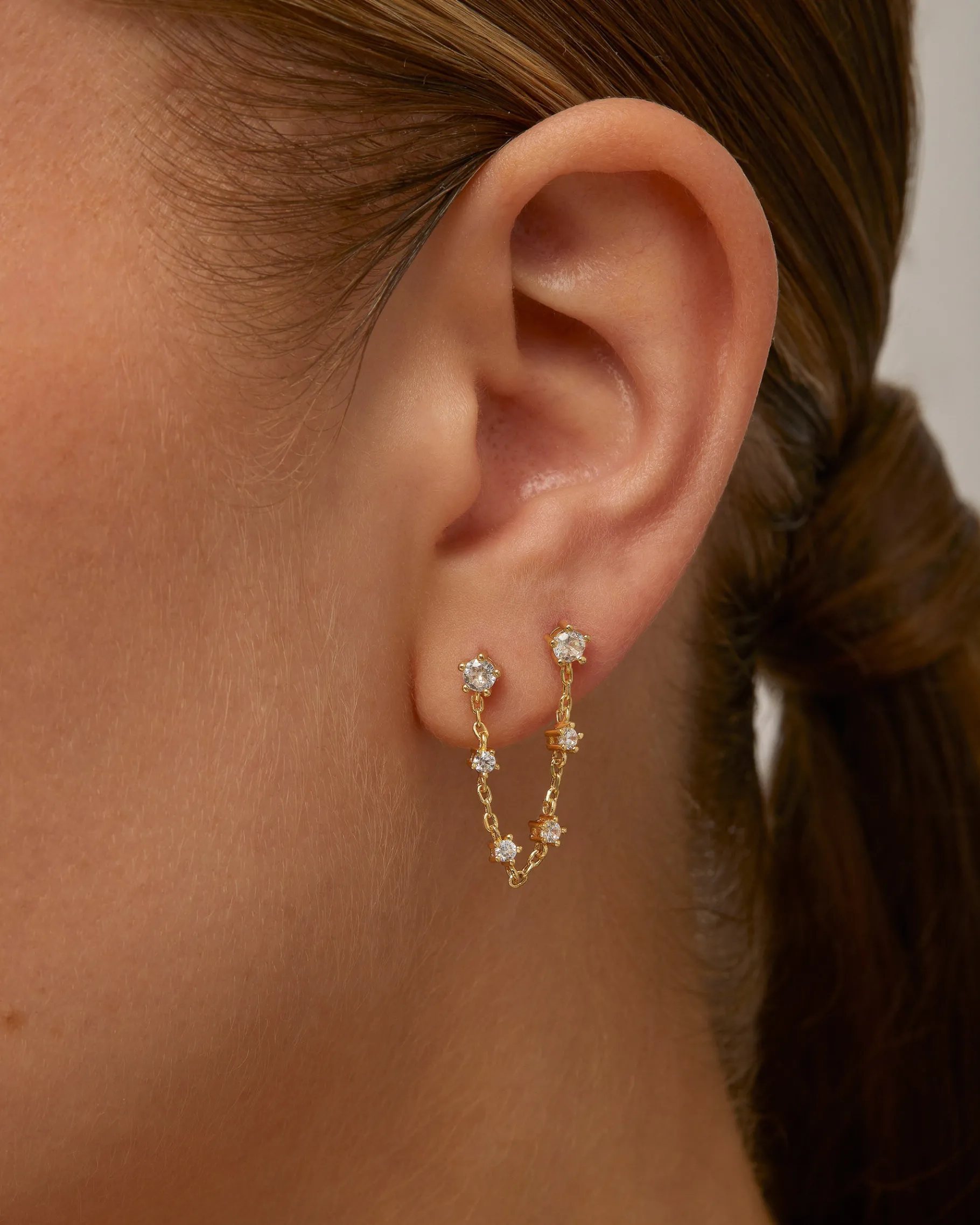 PAVOI Dangle & Threader|Studs-Chained Station Double Piercing Studs