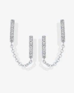 PAVOI Chain Earrings|Dangle & Threader-Double Hoop CZ Chained Huggie Hoop