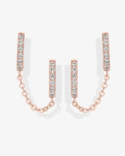 PAVOI Chain Earrings|Dangle & Threader-Double Hoop CZ Chained Huggie Hoop