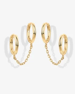 PAVOI Chain Earrings|Dangle & Threader-Double Huggie Dangle Chain Earrings