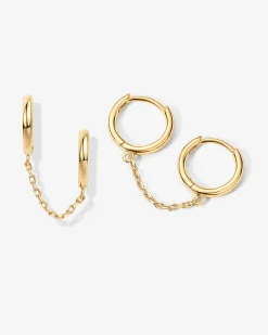 PAVOI Chain Earrings|Dangle & Threader-Double Huggie Dangle Chain Earrings