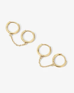 PAVOI Chain Earrings|Dangle & Threader-Double Huggie Dangle Chain Earrings