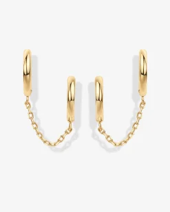 PAVOI Chain Earrings|Dangle & Threader-Double Huggie Dangle Chain Earrings