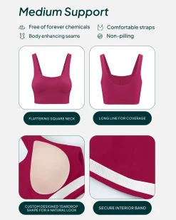 PAVOI Medium Support Bras|Bras-Longline Square Neck Medium-Support Padded Sports Bra