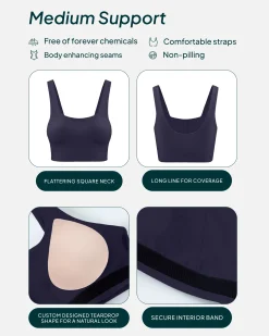 PAVOI Medium Support Bras|Bras-Longline Square Neck Medium-Support Padded Sports Bra