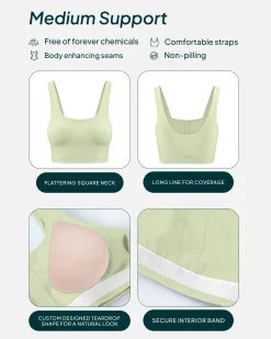PAVOI Medium Support Bras|Bras-Longline Square Neck Medium-Support Padded Sports Bra