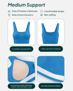 PAVOI Medium Support Bras|Bras-Longline Square Neck Medium-Support Padded Sports Bra