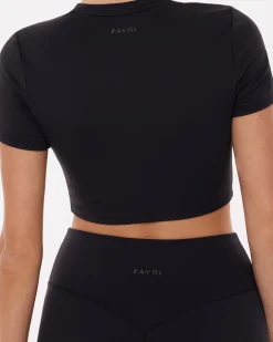 PAVOI Short & Long Sleeve Tops|Low Support Bras-Lounge Athleisure Short Sleeve Crop T-Shirt