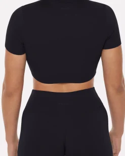 PAVOI Short & Long Sleeve Tops|Low Support Bras-Lounge Athleisure Short Sleeve Crop T-Shirt