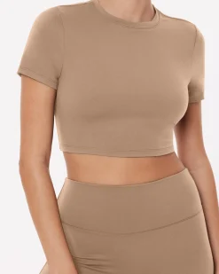 PAVOI Short & Long Sleeve Tops|Low Support Bras-Lounge Athleisure Short Sleeve Crop T-Shirt