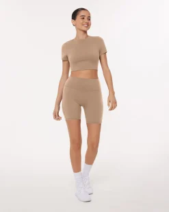 PAVOI Short & Long Sleeve Tops|Low Support Bras-Lounge Athleisure Short Sleeve Crop T-Shirt