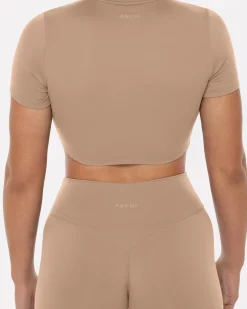 PAVOI Short & Long Sleeve Tops|Low Support Bras-Lounge Athleisure Short Sleeve Crop T-Shirt