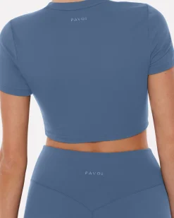 PAVOI Short & Long Sleeve Tops|Low Support Bras-Lounge Athleisure Short Sleeve Crop T-Shirt