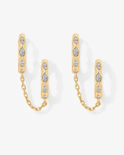 PAVOI Chain Earrings|Huggies-Marquise CZ Double Piercing Chain Huggie Hoop
