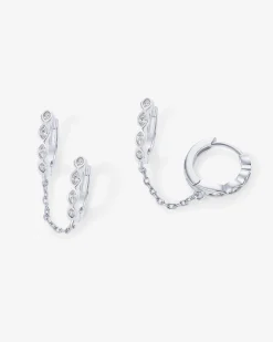 PAVOI Chain Earrings|Huggies-Marquise CZ Double Piercing Chain Huggie Hoop