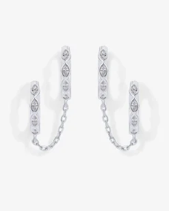 PAVOI Chain Earrings|Huggies-Marquise CZ Double Piercing Chain Huggie Hoop