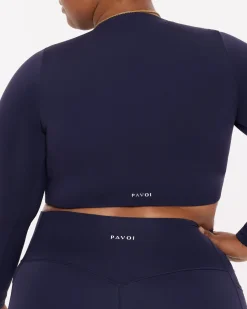 PAVOI Short & Long Sleeve Tops|Medium Support Bras-Medium-Impact Long Sleeve Workout Crop Top