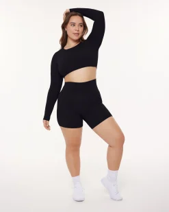PAVOI Short & Long Sleeve Tops|Medium Support Bras-Medium-Impact Long Sleeve Workout Crop Top