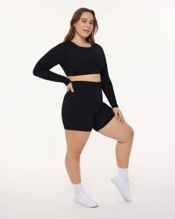 PAVOI Short & Long Sleeve Tops|Medium Support Bras-Medium-Impact Long Sleeve Workout Crop Top