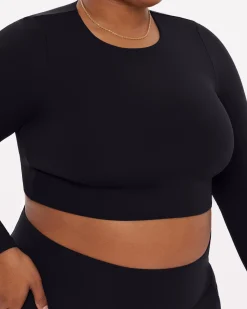 PAVOI Short & Long Sleeve Tops|Medium Support Bras-Medium-Impact Long Sleeve Workout Crop Top