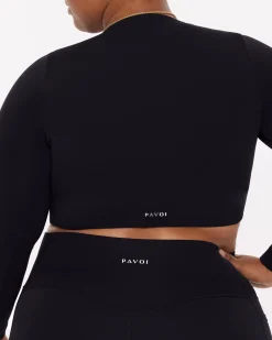 PAVOI Short & Long Sleeve Tops|Medium Support Bras-Medium-Impact Long Sleeve Workout Crop Top