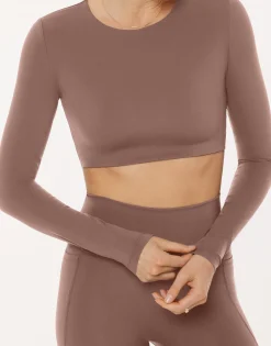 PAVOI Short & Long Sleeve Tops|Medium Support Bras-Medium-Impact Long Sleeve Workout Crop Top