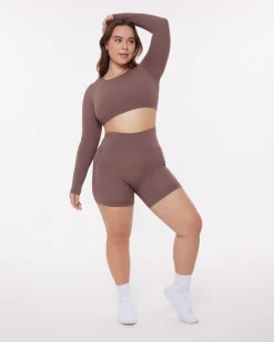 PAVOI Short & Long Sleeve Tops|Medium Support Bras-Medium-Impact Long Sleeve Workout Crop Top