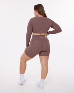 PAVOI Short & Long Sleeve Tops|Medium Support Bras-Medium-Impact Long Sleeve Workout Crop Top