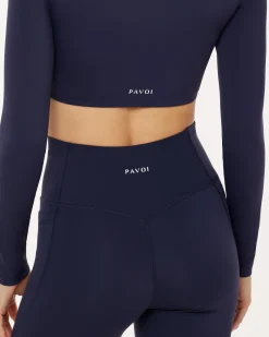 PAVOI Short & Long Sleeve Tops|Medium Support Bras-Medium-Impact Long Sleeve Workout Crop Top
