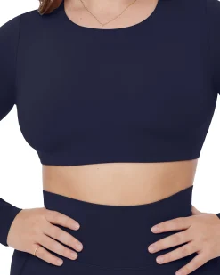 PAVOI Short & Long Sleeve Tops|Medium Support Bras-Medium-Impact Long Sleeve Workout Crop Top