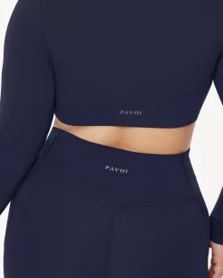 PAVOI Short & Long Sleeve Tops|Medium Support Bras-Medium-Impact Long Sleeve Workout Crop Top