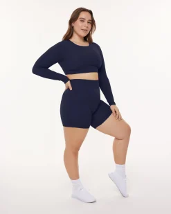 PAVOI Short & Long Sleeve Tops|Medium Support Bras-Medium-Impact Long Sleeve Workout Crop Top