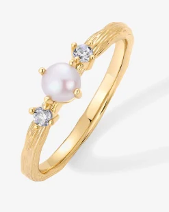 PAVOI Stackable-Pearl Hammered Ring