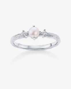 PAVOI Stackable-Pearl Hammered Ring