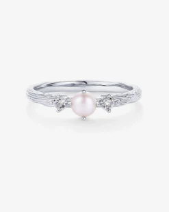 PAVOI Stackable-Pearl Hammered Ring