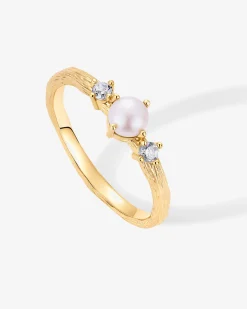 PAVOI Stackable-Pearl Hammered Ring