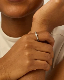 PAVOI Stackable-Pearl Hammered Ring