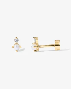 PAVOI Flat Backs|Studs-Pearl u0026 Crystal Stud Screw Back Earrings