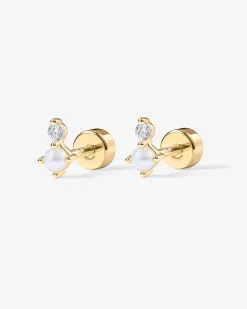 PAVOI Flat Backs|Studs-Pearl u0026 Crystal Stud Screw Back Earrings