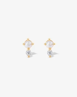 PAVOI Flat Backs|Studs-Pearl u0026 Crystal Stud Screw Back Earrings