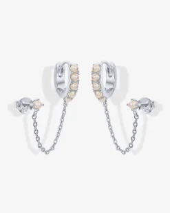 PAVOI Chain Earrings|Dangle & Threader-Pearled Chained Huggie Hoop with Stud