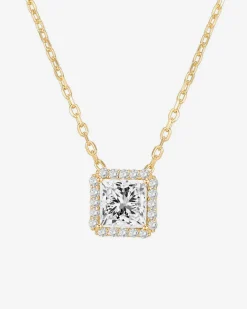 PAVOI Pendants-Princess Cut Halo Necklace